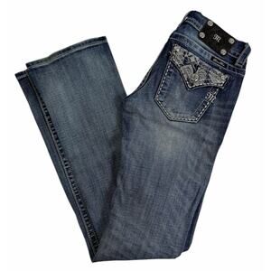Womens Miss Me Size 26 Bootcut Jeans Signature Rise Embellished Pockets JE8057BR